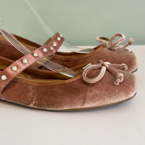 Jessica Simpson Lomanna Velvet Ballet Flat Shoes 9 Pink Bow Slip On Square Toe - Picture 7 of 15